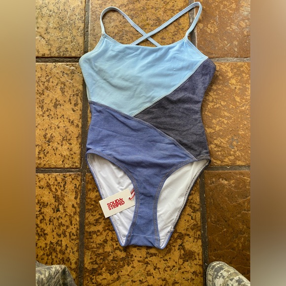 NWT SOLID & STRIPED the gabby denim patchwork one piece swimsuit size medium. - Picture 1 of 13